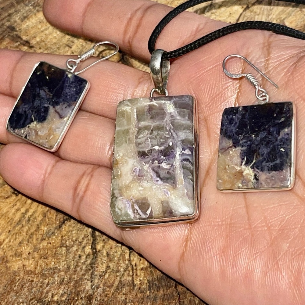 Purple Fluorite Pendant & Earrings Set
